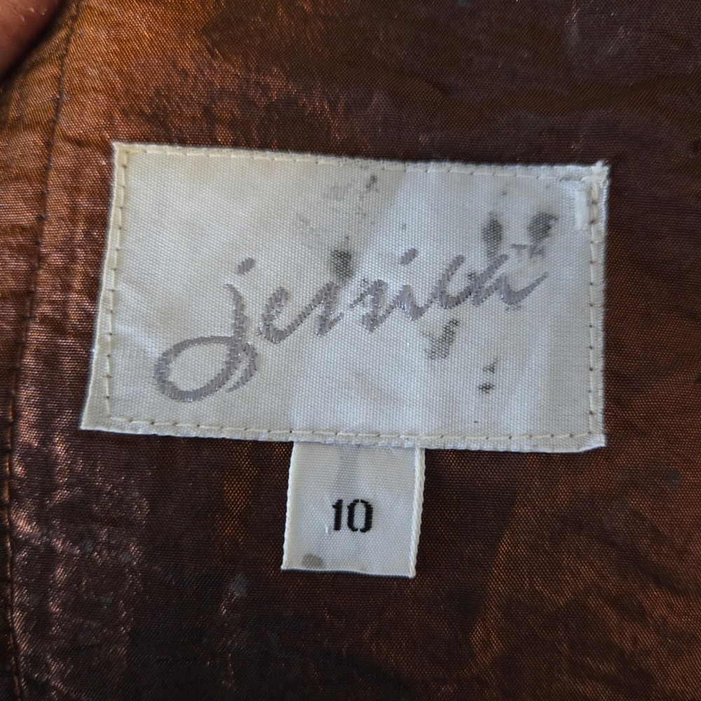 Vintage Bronze Iridescent Long Insulated Coat Size 10 Zip Snap Front Art Wear - Picture 7 of 8